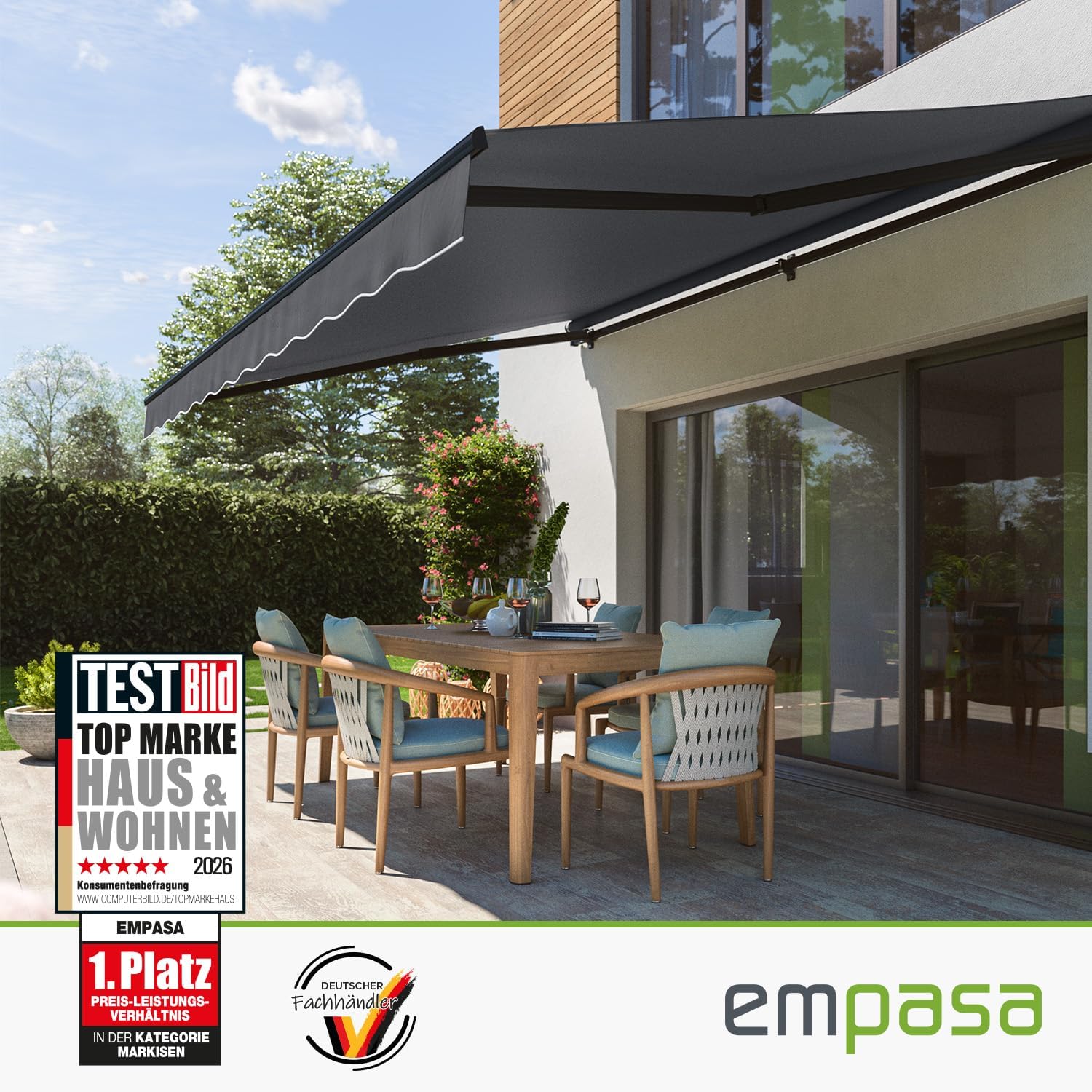 empasa Elektrische Gelenkarmmarkise 'Start Plus' Markise Sonnenmarkise Sonnenschutz, komplett vormontiert, Verschiedene Größen und Farben