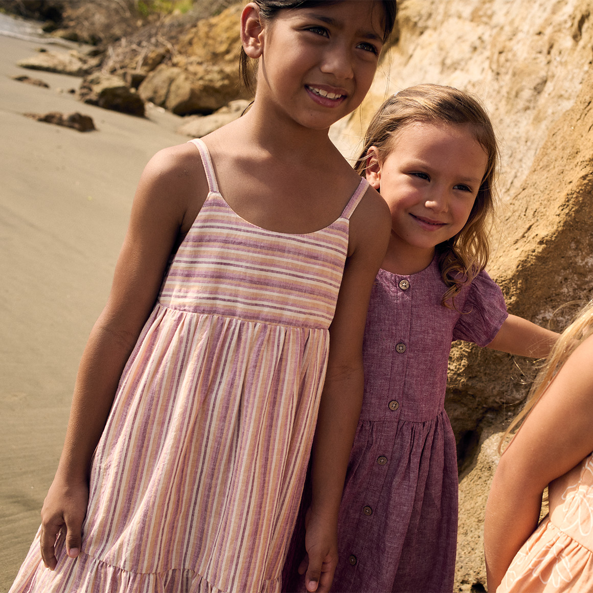 Topolino Pure Collection Mädchen Kleid aus Leinen-Mix creme / rosa / orange