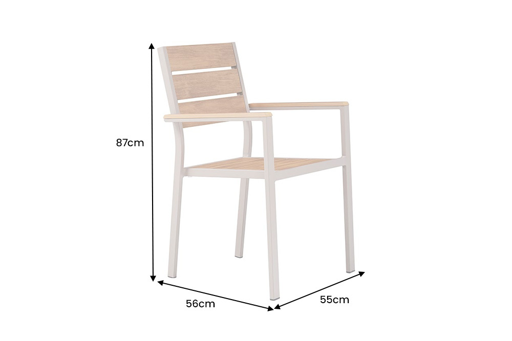 Moderner Gartenstuhl DESIGNO 90cm natur greige Aluminium stapelbar wetterfest