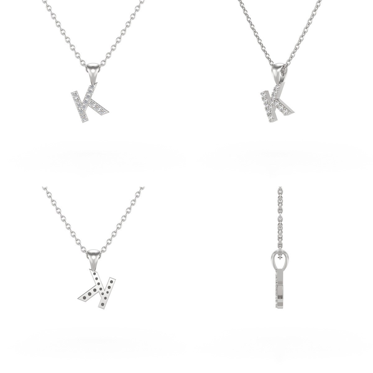 Collier Pendentif ADEN Lettre K Or 750 Blanc Diamant Chaine Or 750 incluse 0.72grs