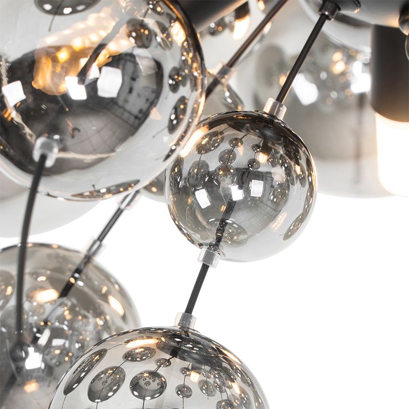 Design plafondlamp zwart met smoke glas 4-lichts - Explode