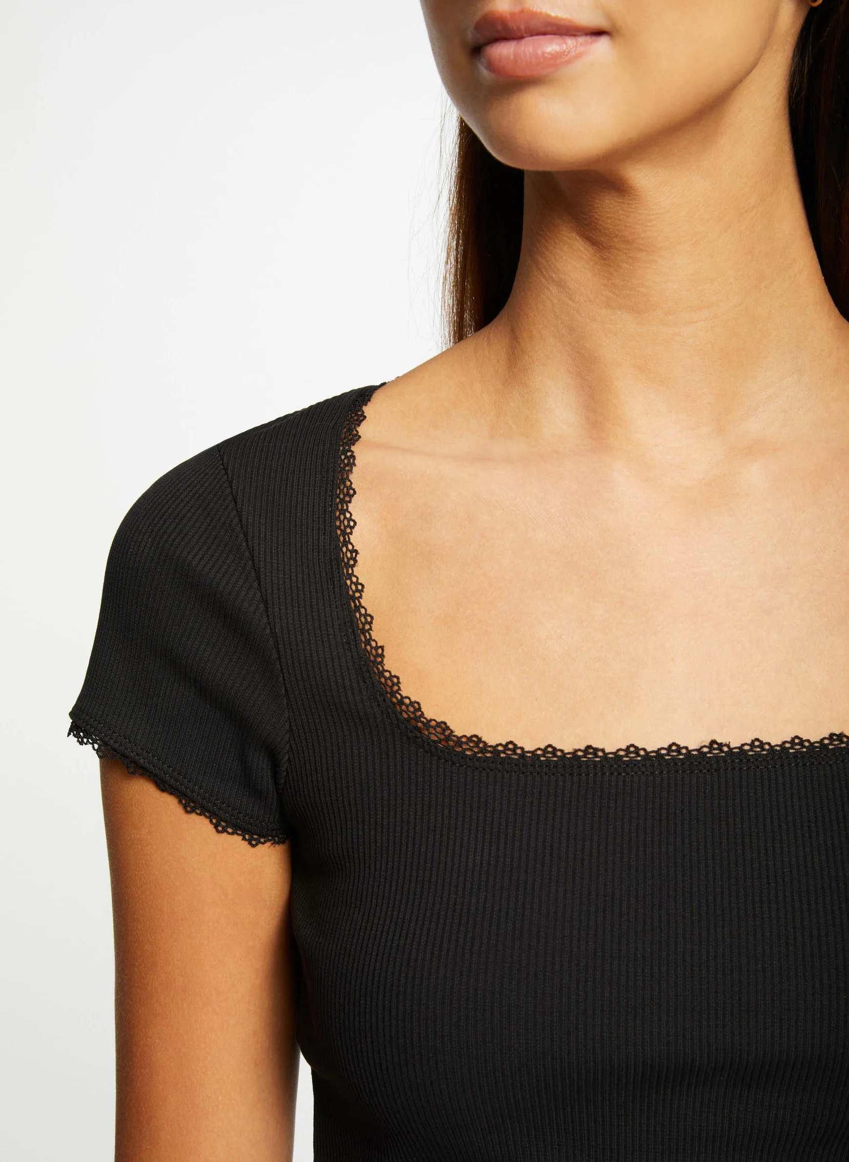 DLUBI - Tee-shirt dentelle en coton mélangé | Noir