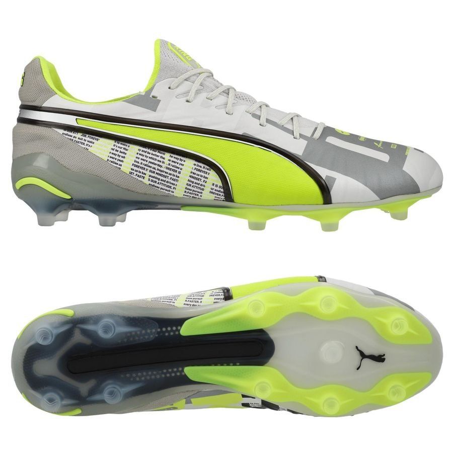 PUMA King Ultimate FG/AG Forever - Gris/Electric Lime/Blanc/Flat Light Gray ÉDITION LIMITÉE