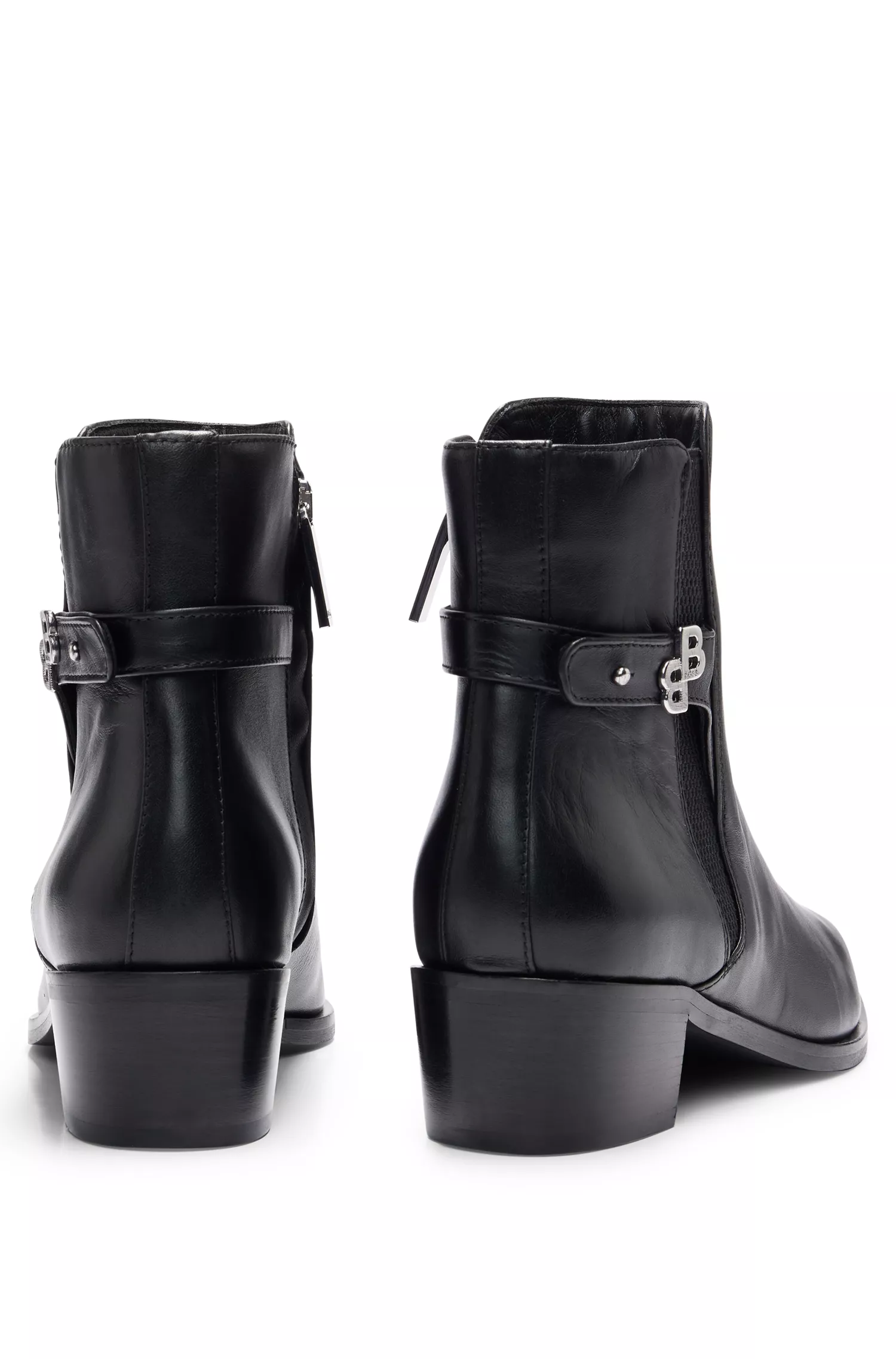 Botas de cano curto BOSS pretas com monograma duplo em couro napa.