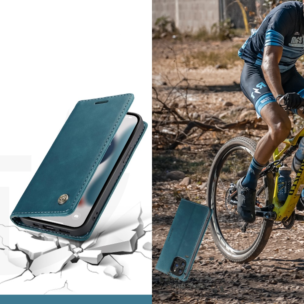 iPhone 13 Pro Leder Tasche Flip Wallet Etui mit Kartenfächern - Blaugrün
