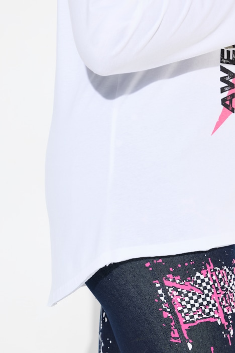 T-Shirt, A-Linie, Tiger-Motiv, offenkantig