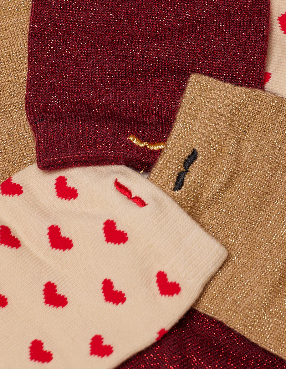 Pack de 3 chaussettes - Petit coeur Bordeaux doré