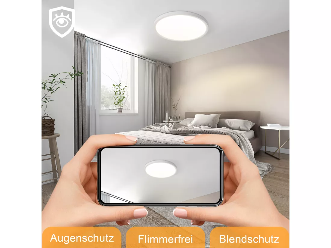 NETTLIFE Plafonnier Plafonnier LED plat - Ø30cm lampe de salle de bain lampe de cuisine dimmable ronde blanc 24W