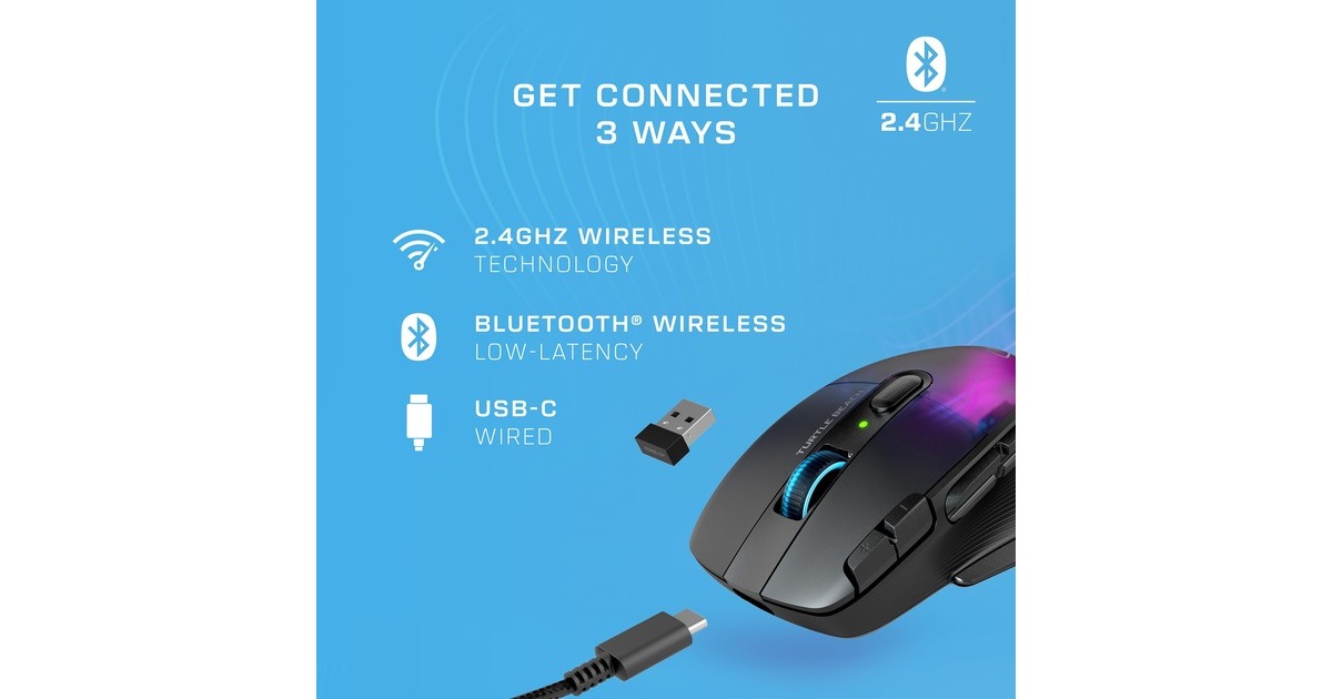 Turtle BeachKone XP Air gaming muis  (Zwart, USB-C / 2,4GHz / Bluetooth, 50 - 19.000 Dpi, RGB)