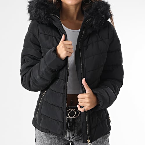 Doudoune Capuche Fourrure Femme New Ellan Noir