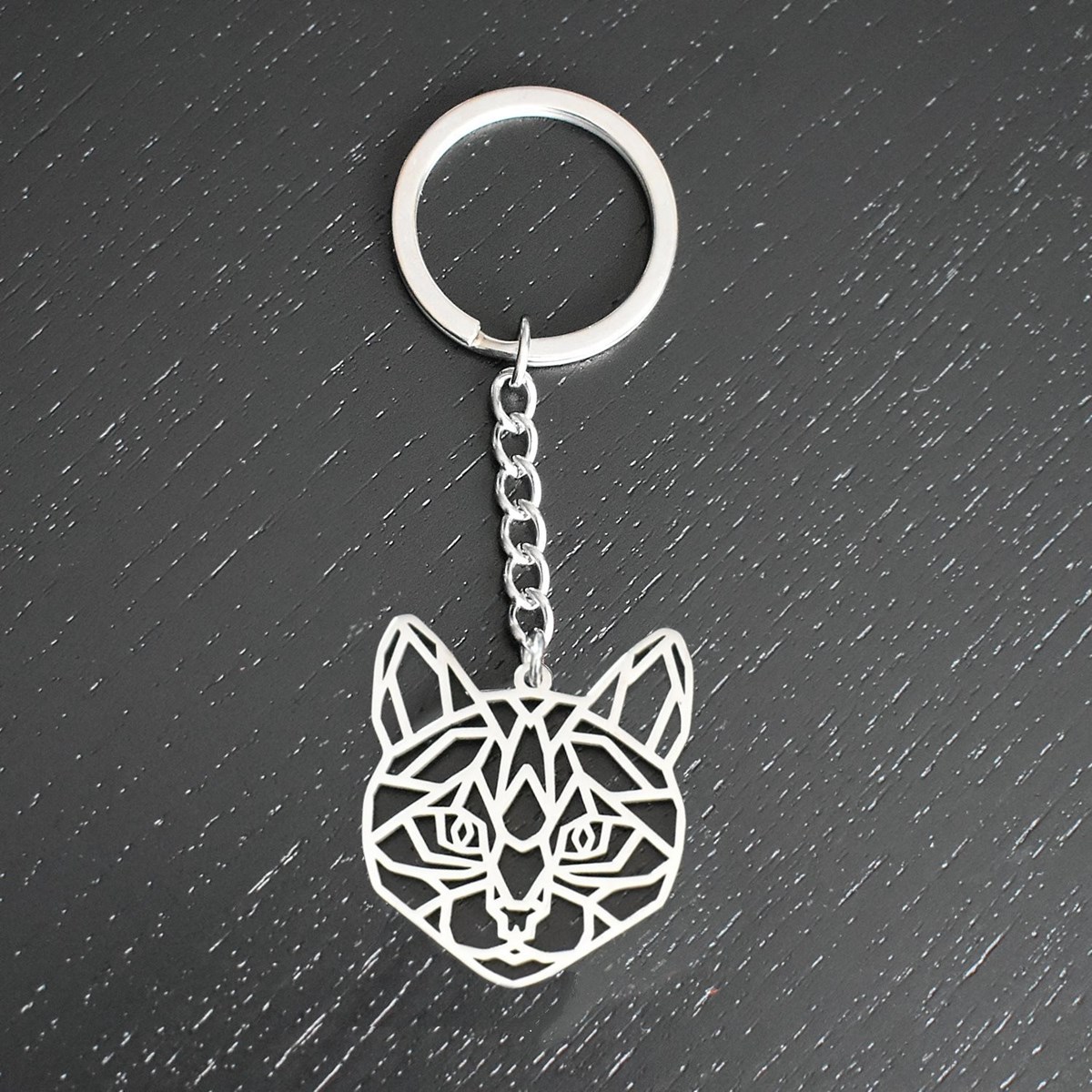 Porte-clés chat félin origami acier