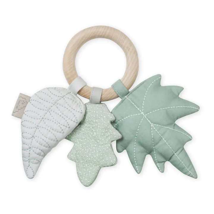 Cam Cam Hochet en bois et tissu Feuilles | Sauge