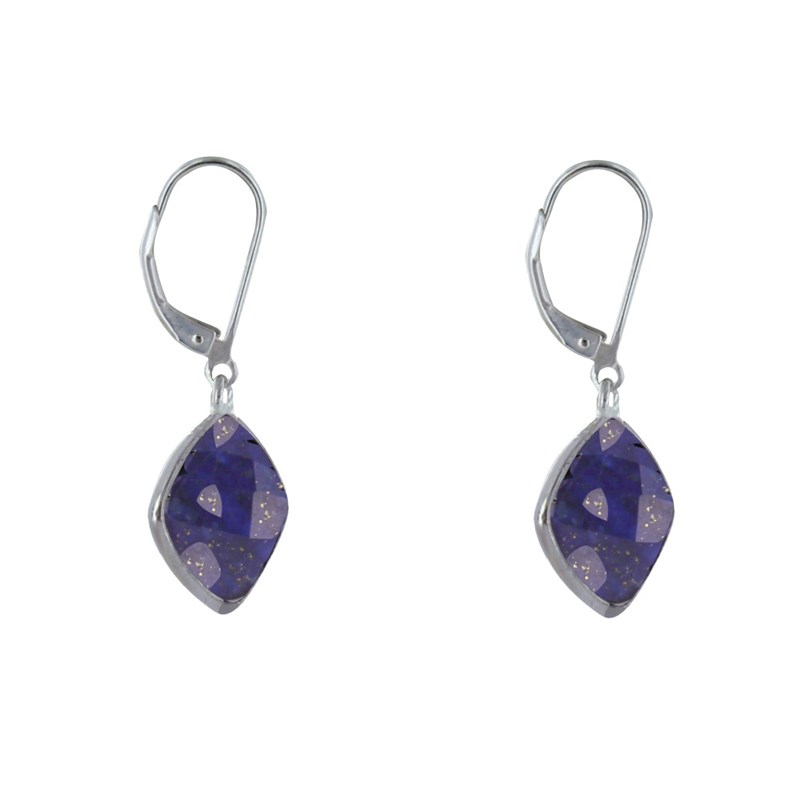 Boucles d'Oreilles Argent Carré de Lapis Lazuli Facettée