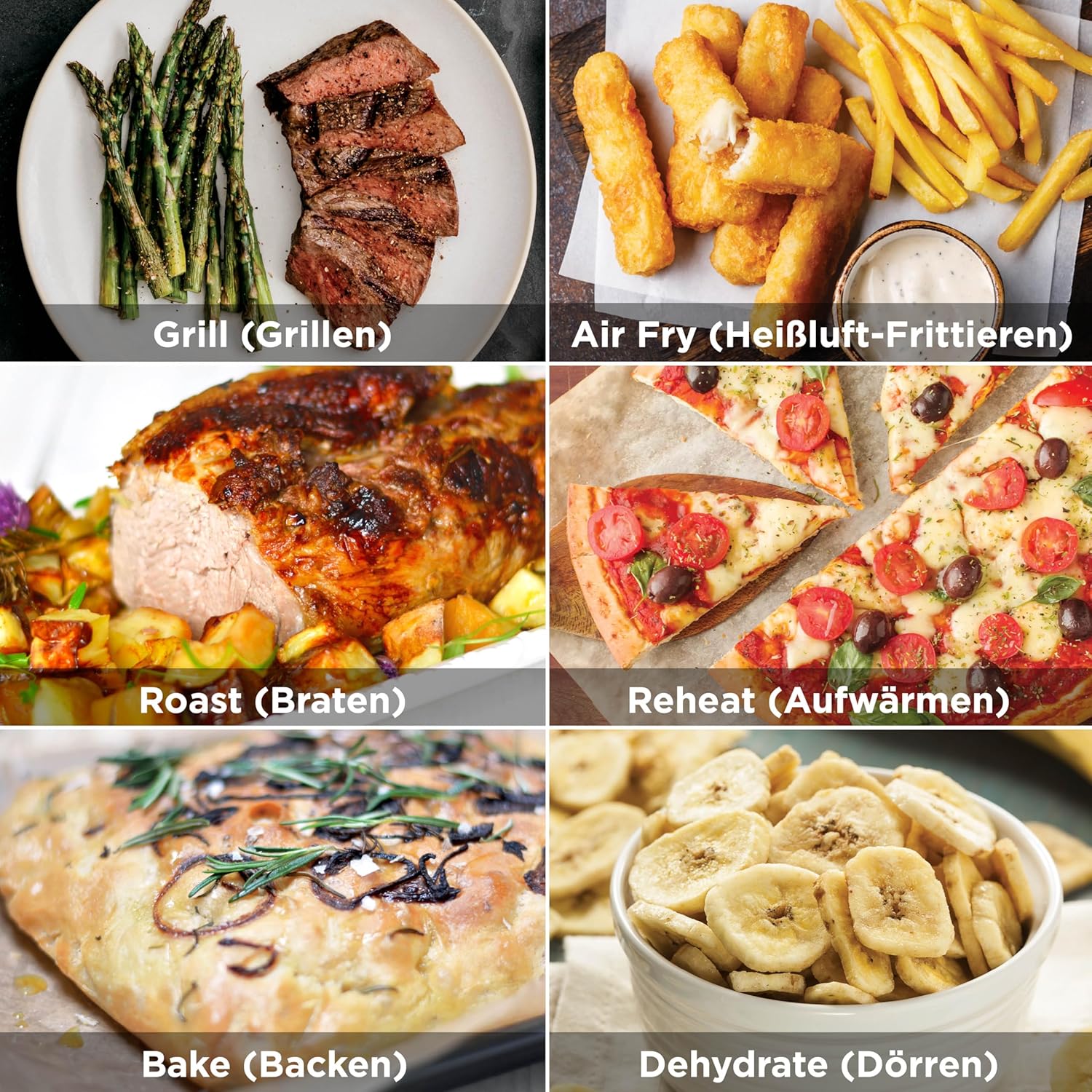 Ninja MAX 6-in-1-Grill & -Heißluftfritteuse für den Innenraum, 6 Kochfunktionen, für bis zu 6 Burger, 3,8-l-Fassungsvermögen, kaum Rauch, enthält digitales Bratthermometer, Grau/Silber, DG551EU