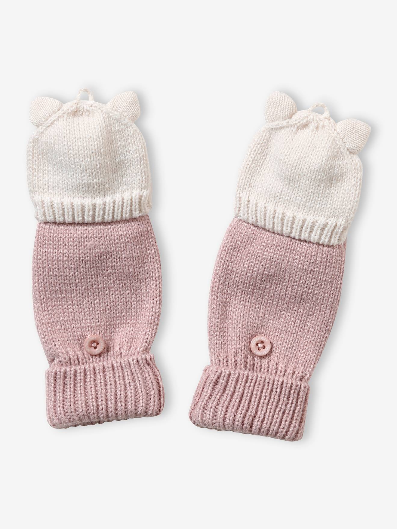 Luvas de tricô com unicórnios/luvas para meninas, lisas, rosa claro com motivos.