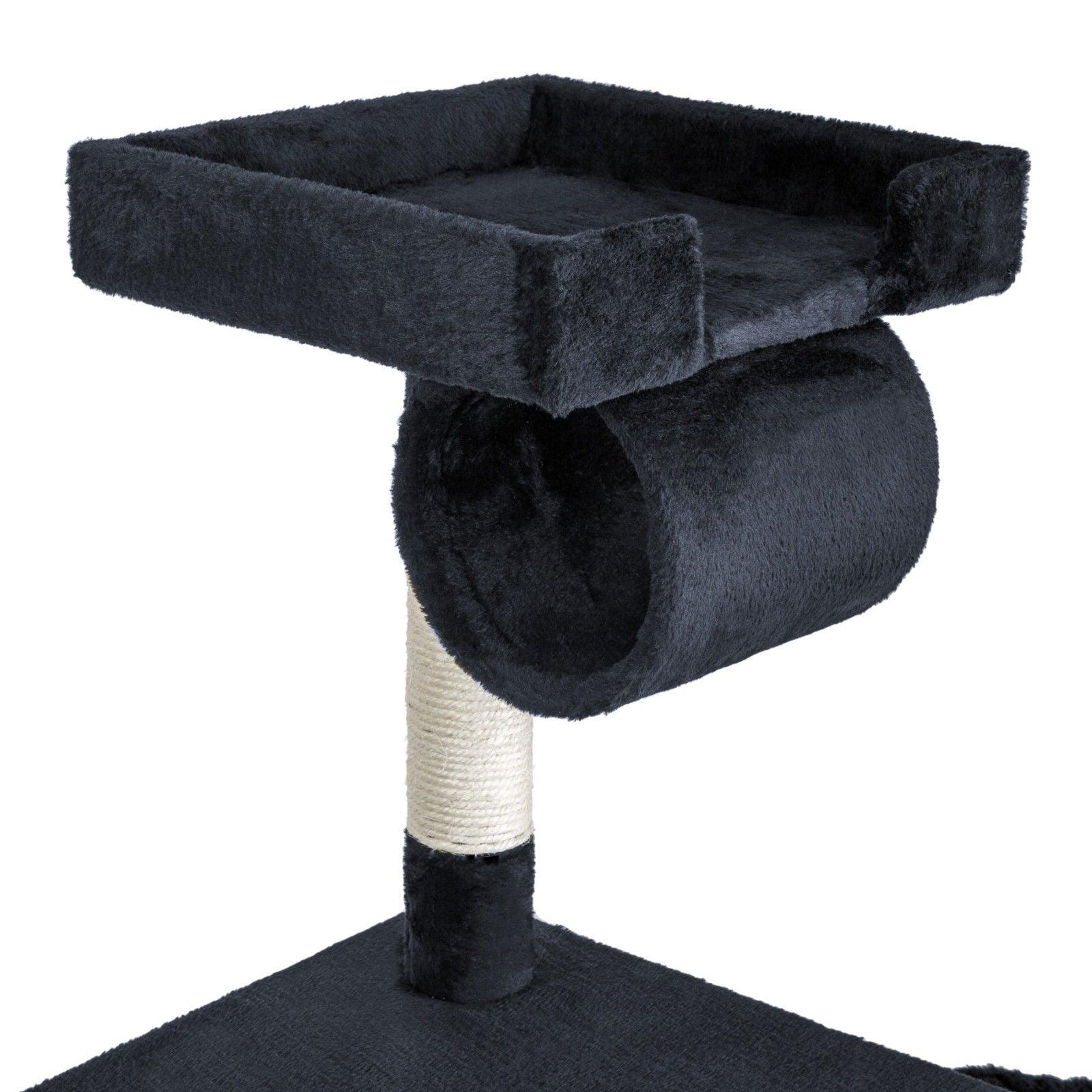 Arbre à chat griffoir grattoir niche jouet animaux peluché gris foncé 141 cm