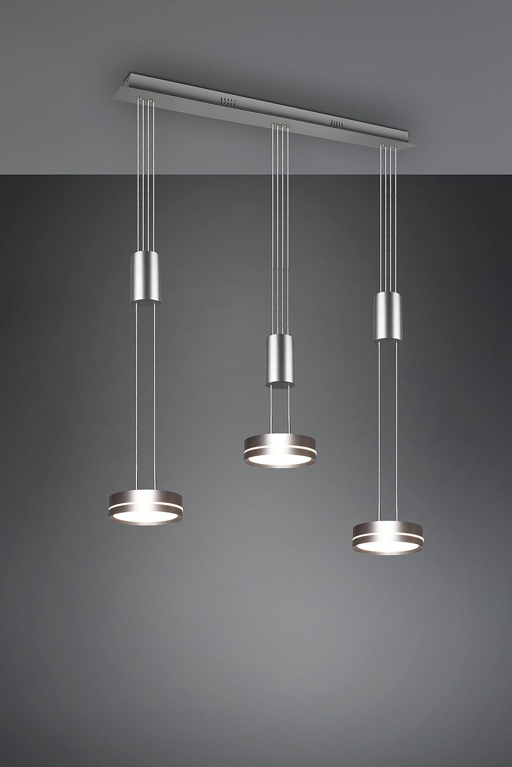 Trio Leuchten LED Pendelleuchte Franklin 326510307, Metall Nickel matt, inkl. 3x 9 Watt LED, Switch Dimmer