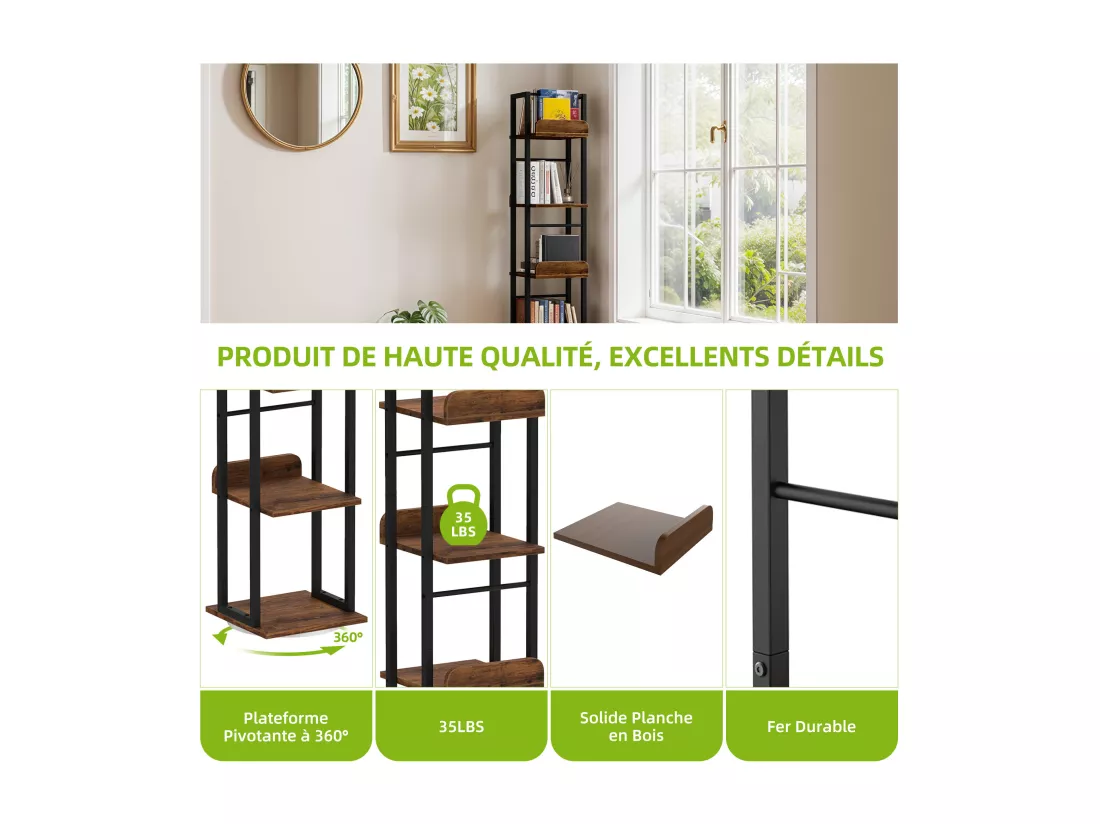 YITAHOME Étagère Pivotante à 5 Niveaux, Étagère d'Angle Pivotante à 360°pour le Salon, la Chambre à Coucher