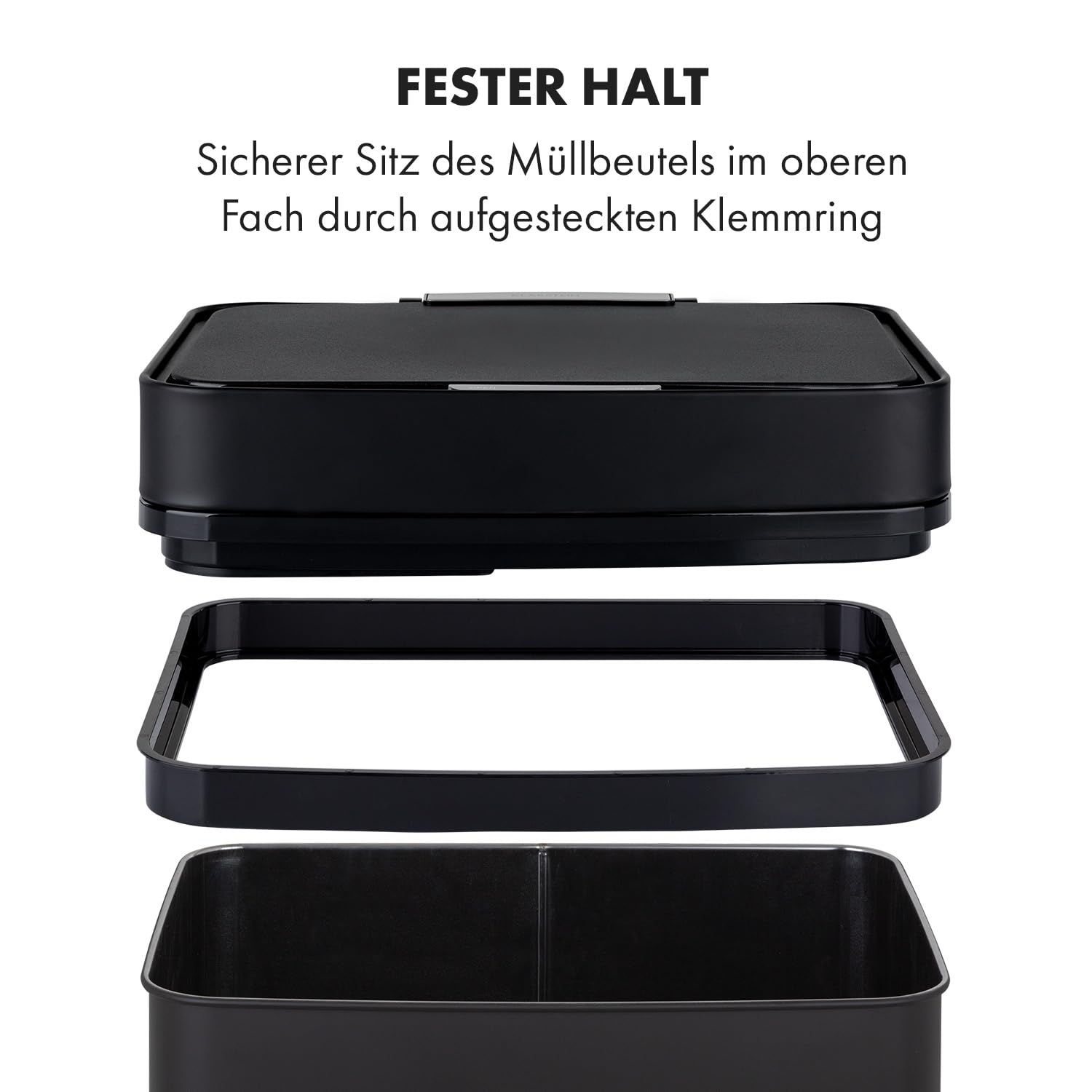 Klarstein Royal Trash Sensor-Mülleimer, 72 L Volumen in 4 Behältern, Restmüll & Recycling-Abfälle: 43 & 2 x 12,5 L, Bio-Eimer mit Deckel: 4 L, automatisches Öffnen und Schließen, Mattschwarz
