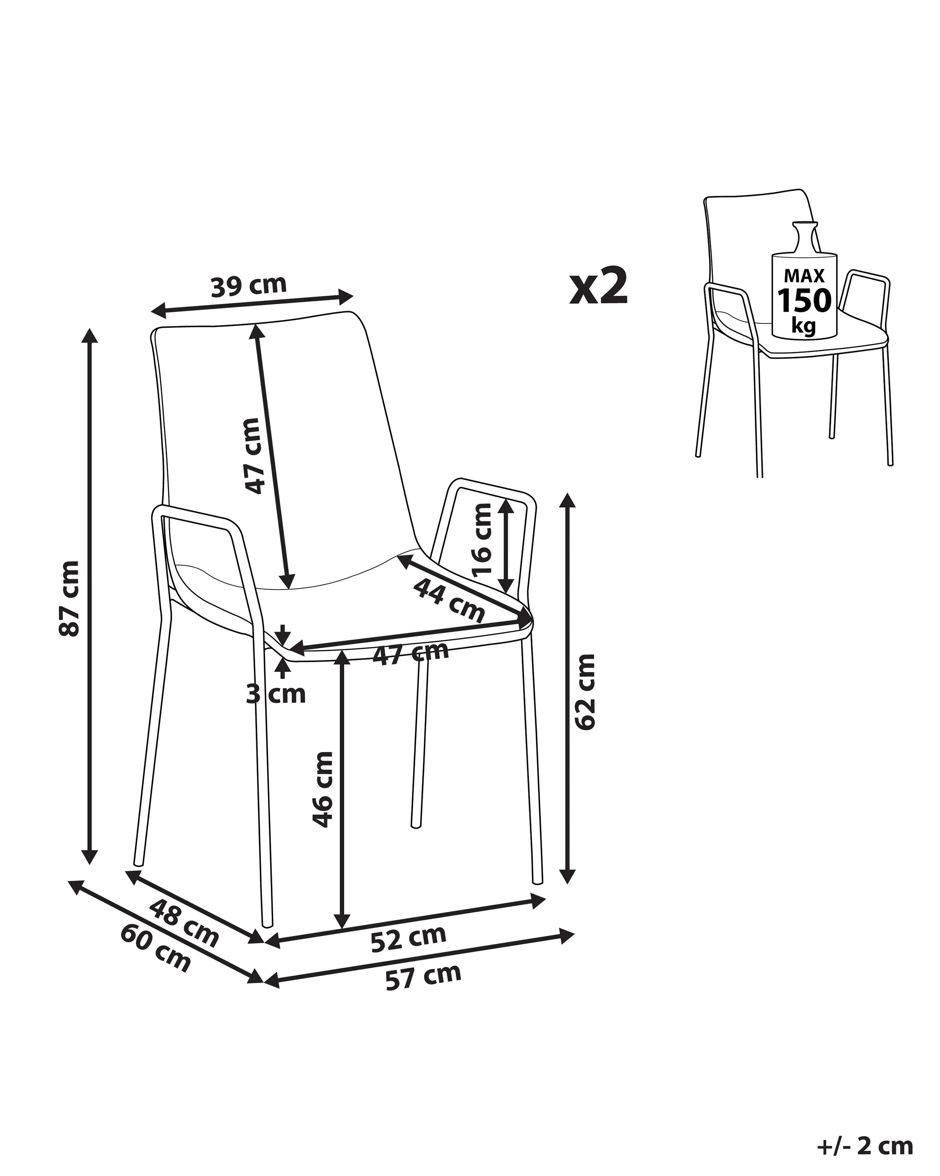 Set van 2 eetkamerstoelen JEFFERSON Fluweel Taupe