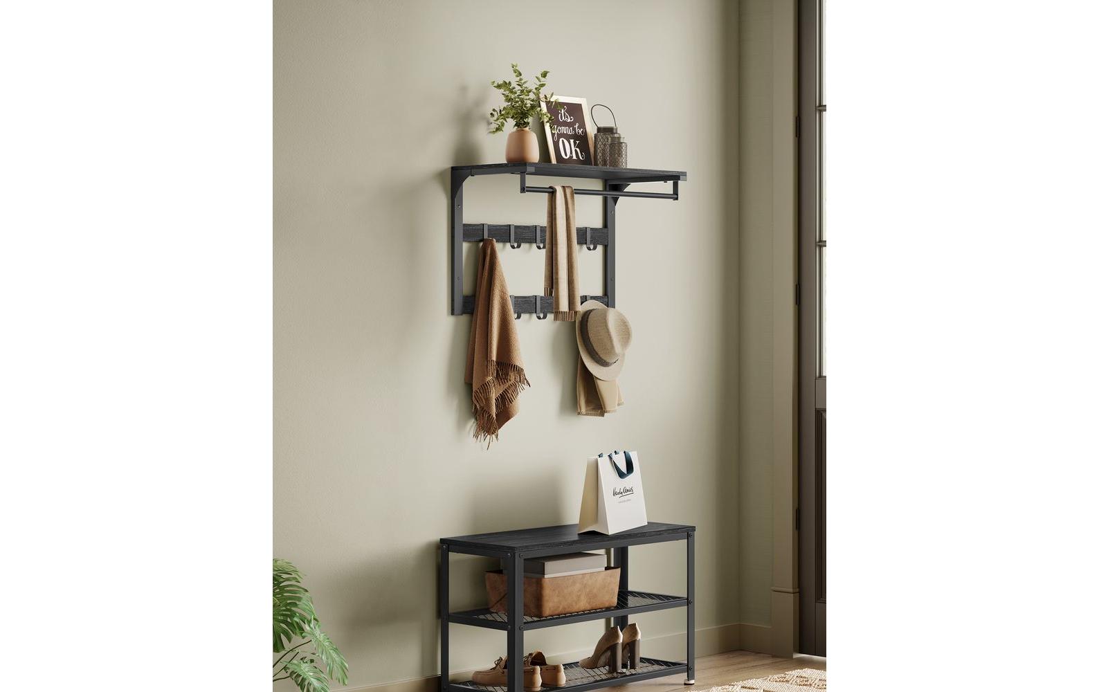 Wandgarderobe 10 Haken 65 cm x 42 cm, SchwarzGarderobe mit Ablage