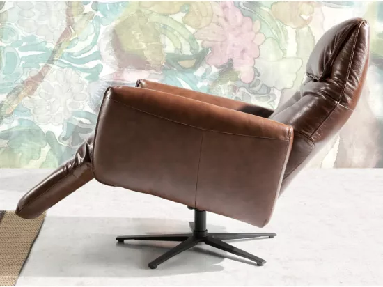 Fauteuil relax pivotant cuir marron et pieds en acier Nary-Couleur Aqua 20 Marron