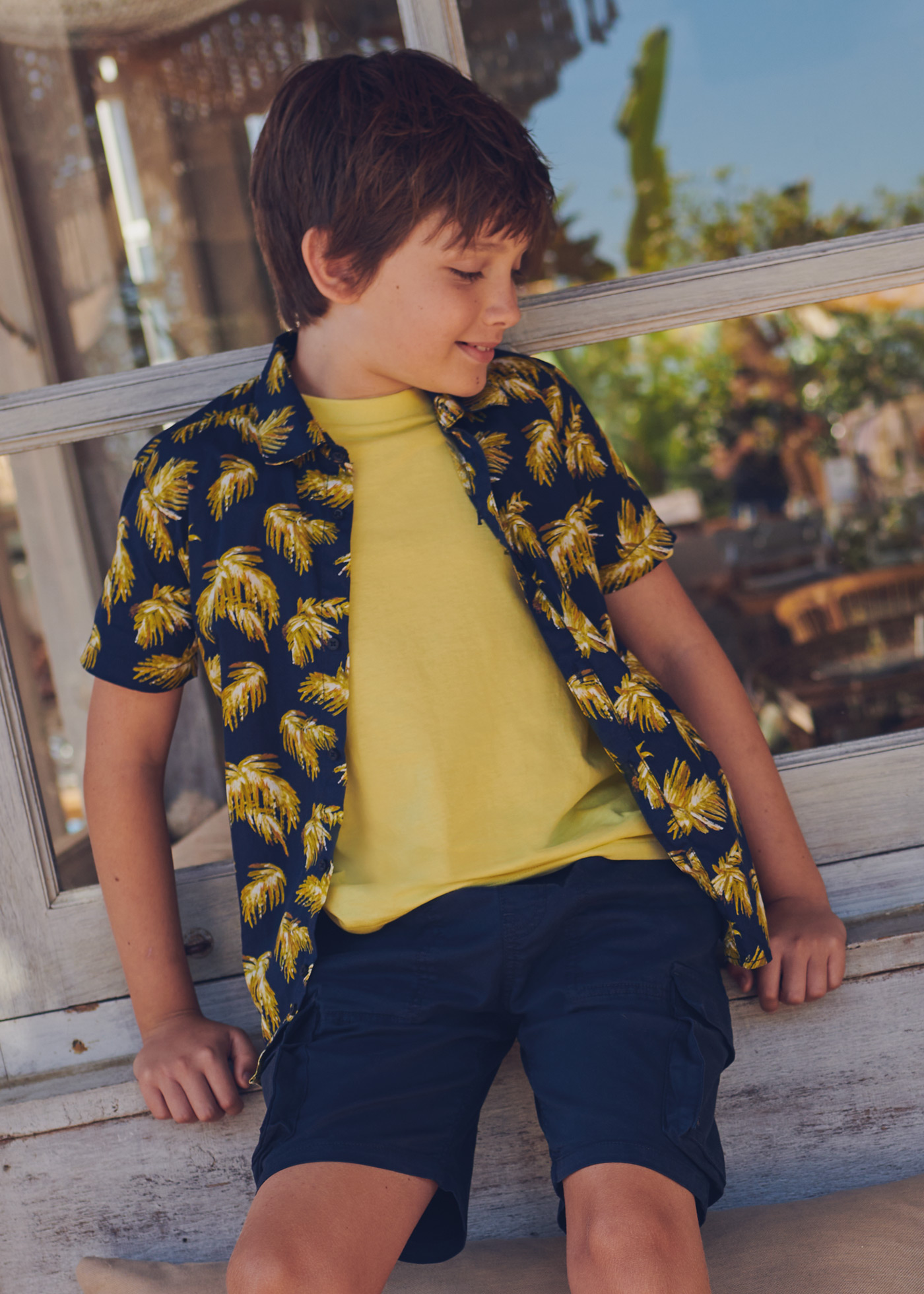 Camisa de algodão estampada de manga curta para meninos