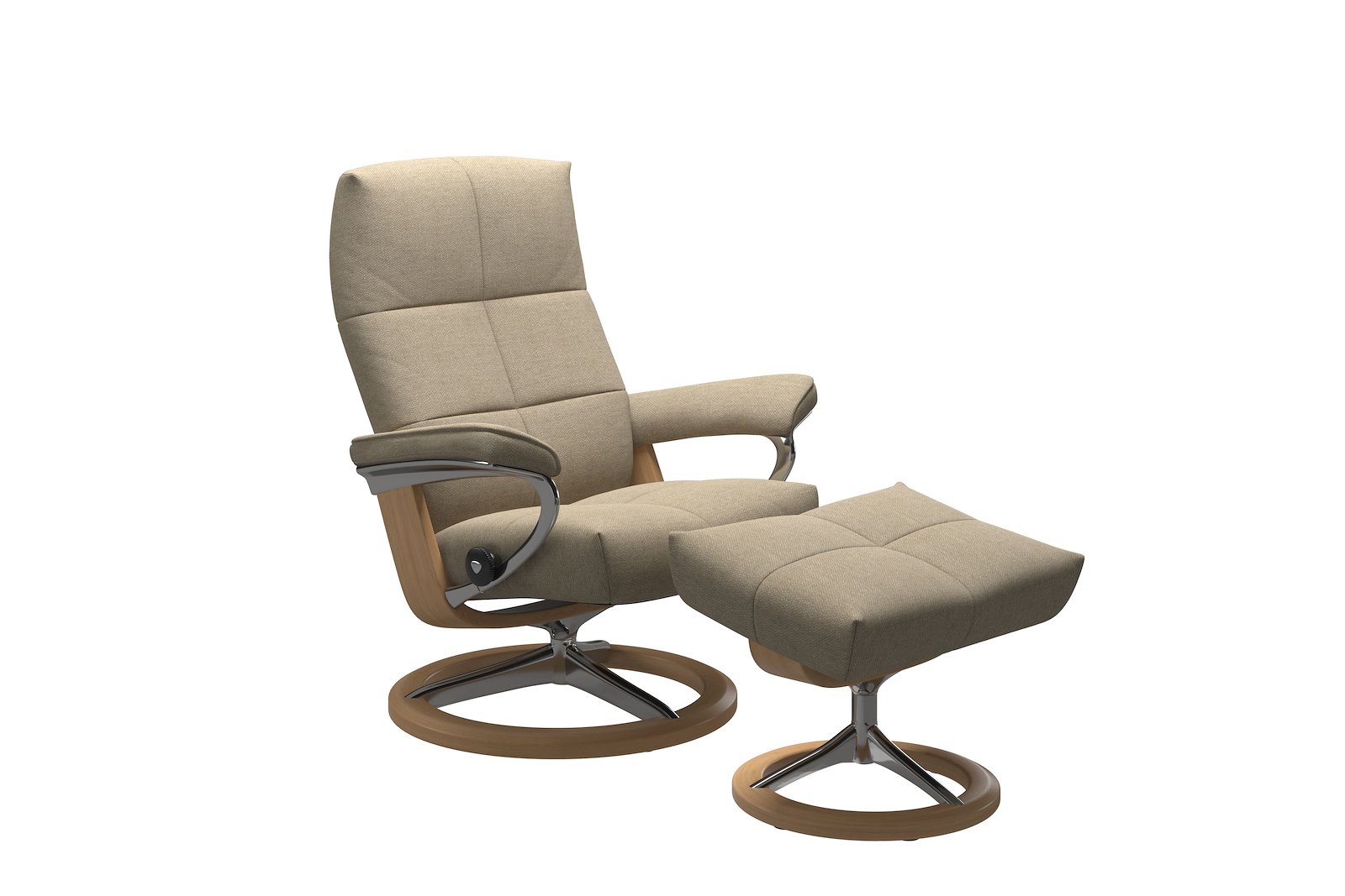 David lenestol med krakk Tekstil Peony Beige - Signature Chrome - Eik