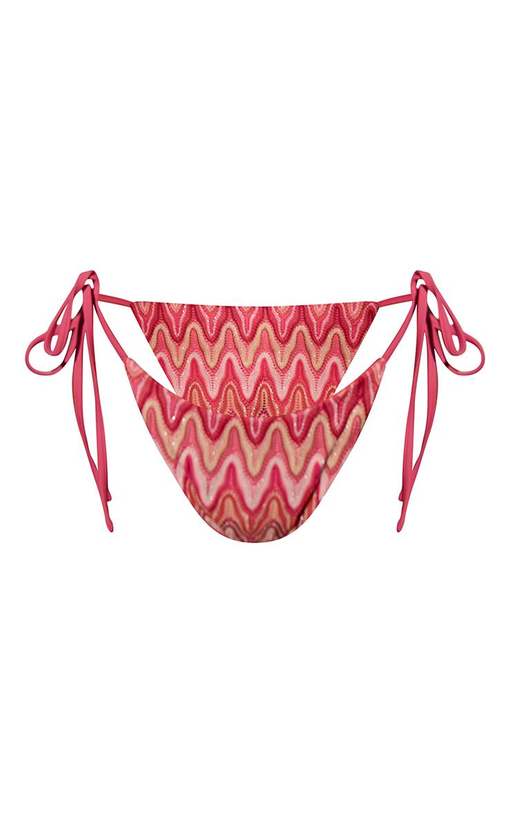 Rose Bas De Bikini À Nouer Sur Les Côtés Jacquard Zigzag