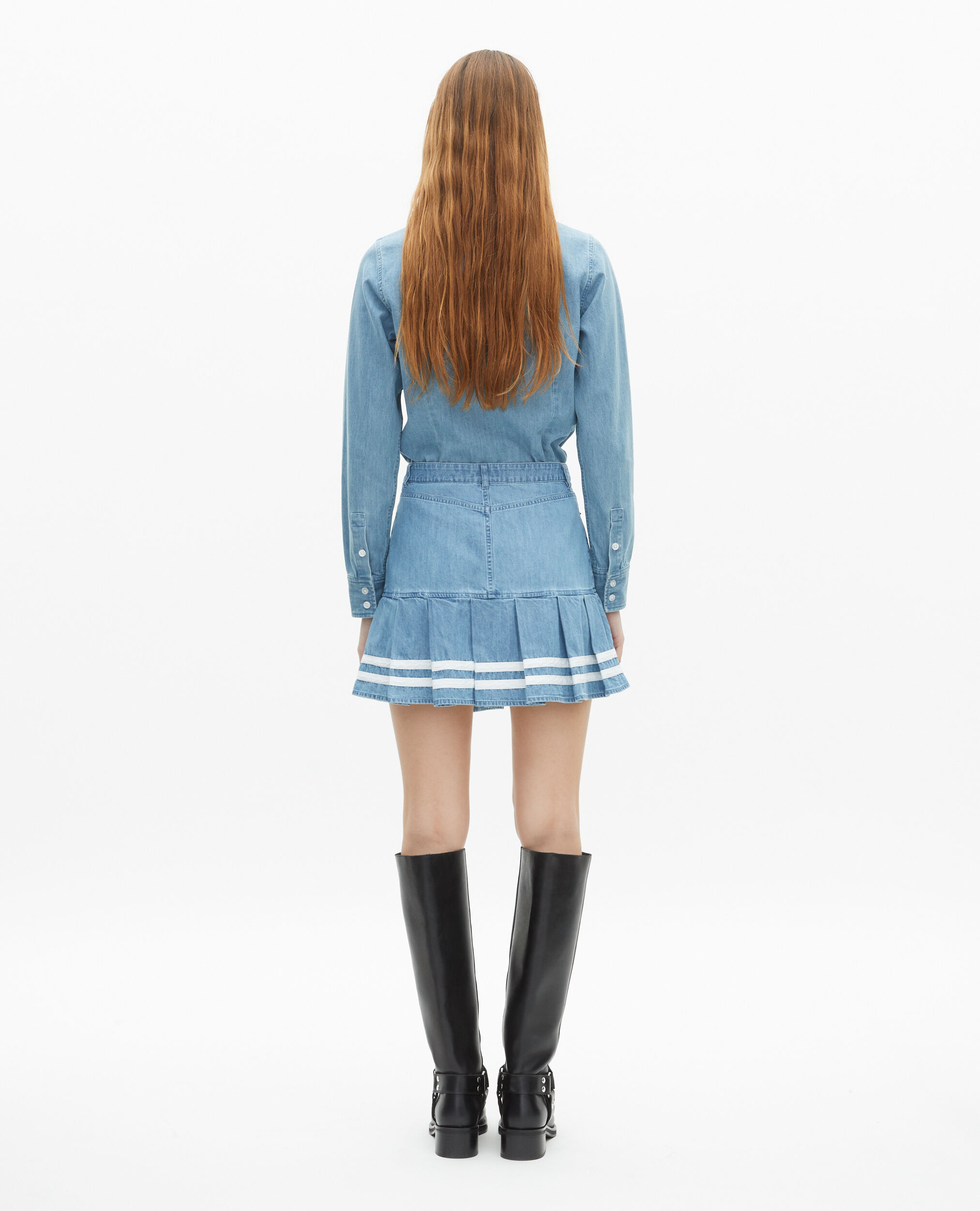 Jupe courte plissée en denim