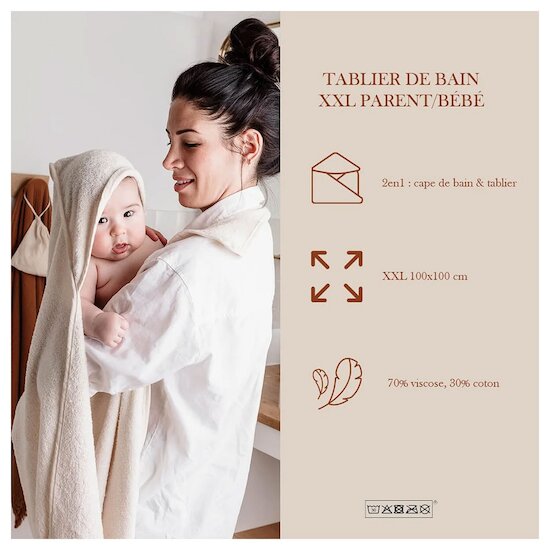 Cape de bain tablier XXL en viscose   Ecru        de               Candide