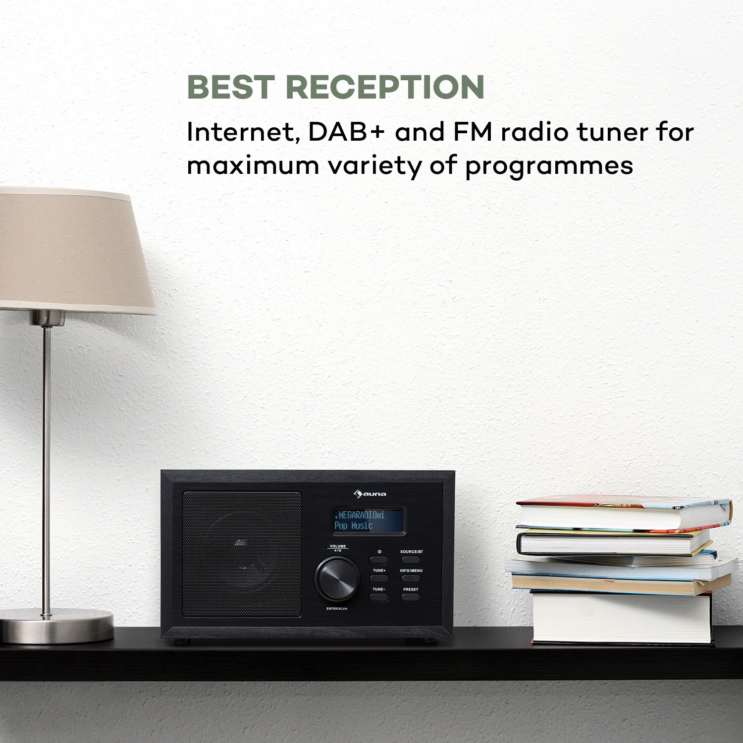 Ambient DAB+/FM Radio BT 5.0 AUX-In LC-Display Wecker Eieruhr Schwarz