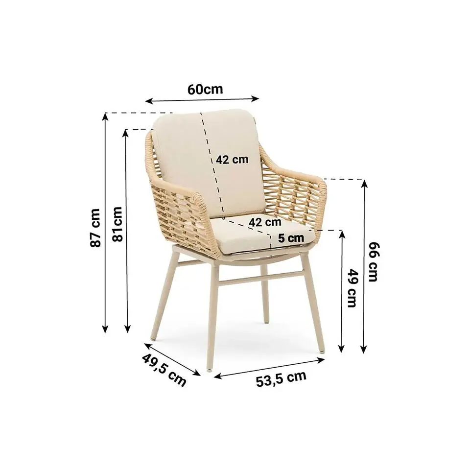 Tuinset 4 personen 165 cm Aluminium/wicker Taupe Coco Antoni/Brighton