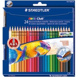 Crayon couleur staedtler noris club aquarell mine 3mm abs anti-casse pinceau inclus coloris vifs étui carton 24 unités