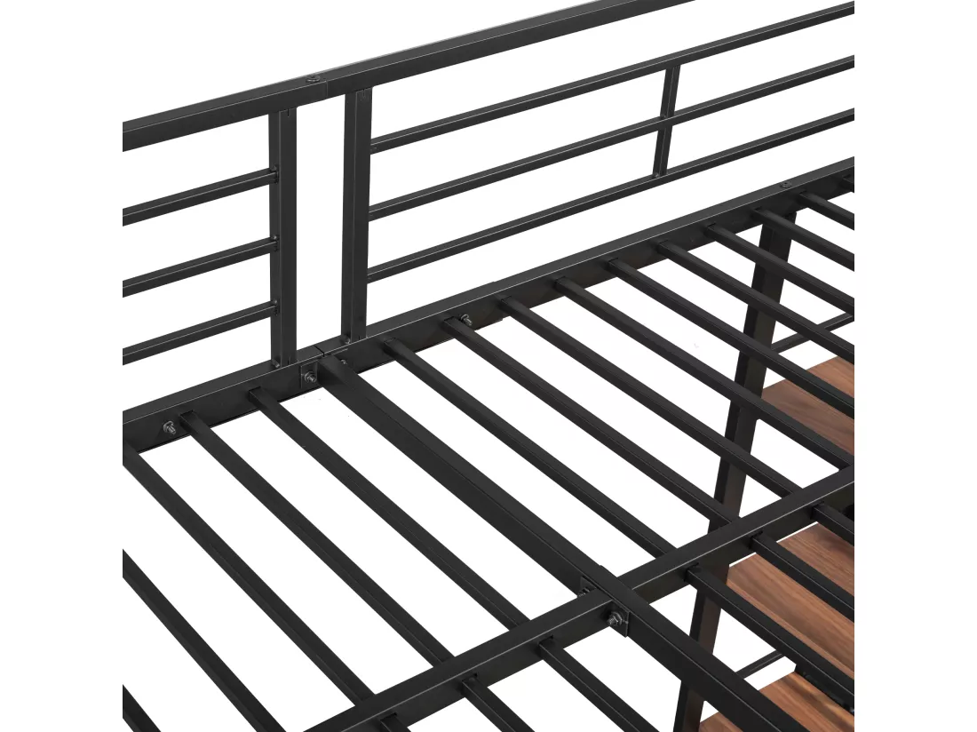Lit mezzanine 90x200 cm - avec petite armoire et étagères de rangement - Noir