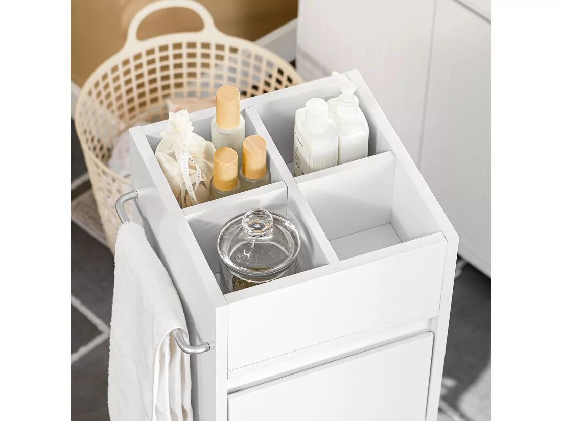 Meuble Demi-Colonne Meuble Bas de Salle de Bain avec 3 Tiroirs, 4 Compartiments, BZR29-W