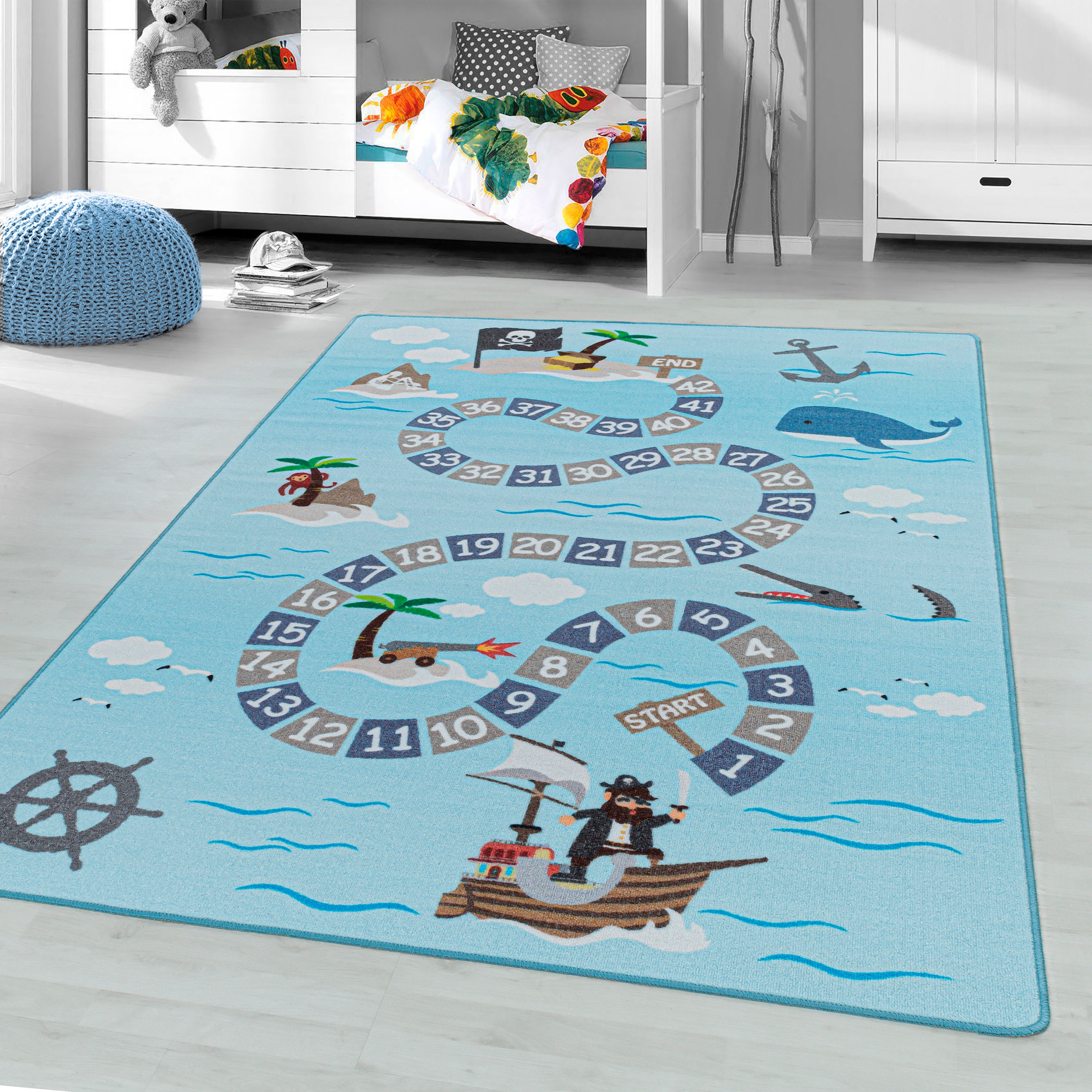 Ayyildiz Teppiche Kinderteppich »PLAY 2908« rechteckig 6 mm Höhe robuster Kurzflor,Pirat, Zahlen Spiele Teppich ,Kinderzimmer