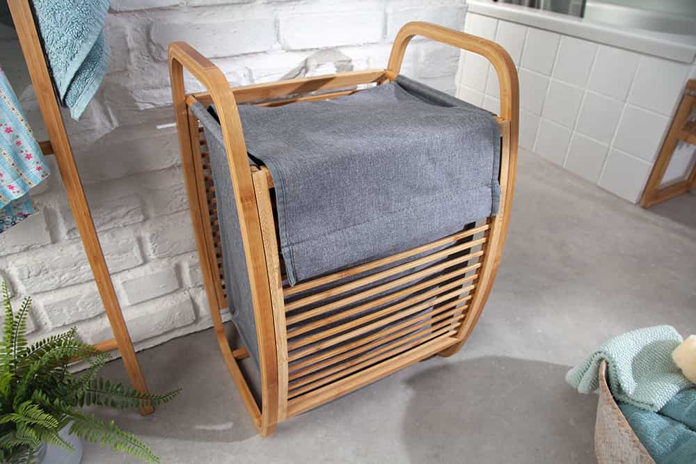 Design Wäschekorb LAGOON SPA 60cm grau Bambusholz Wäschesammler Badmöbel