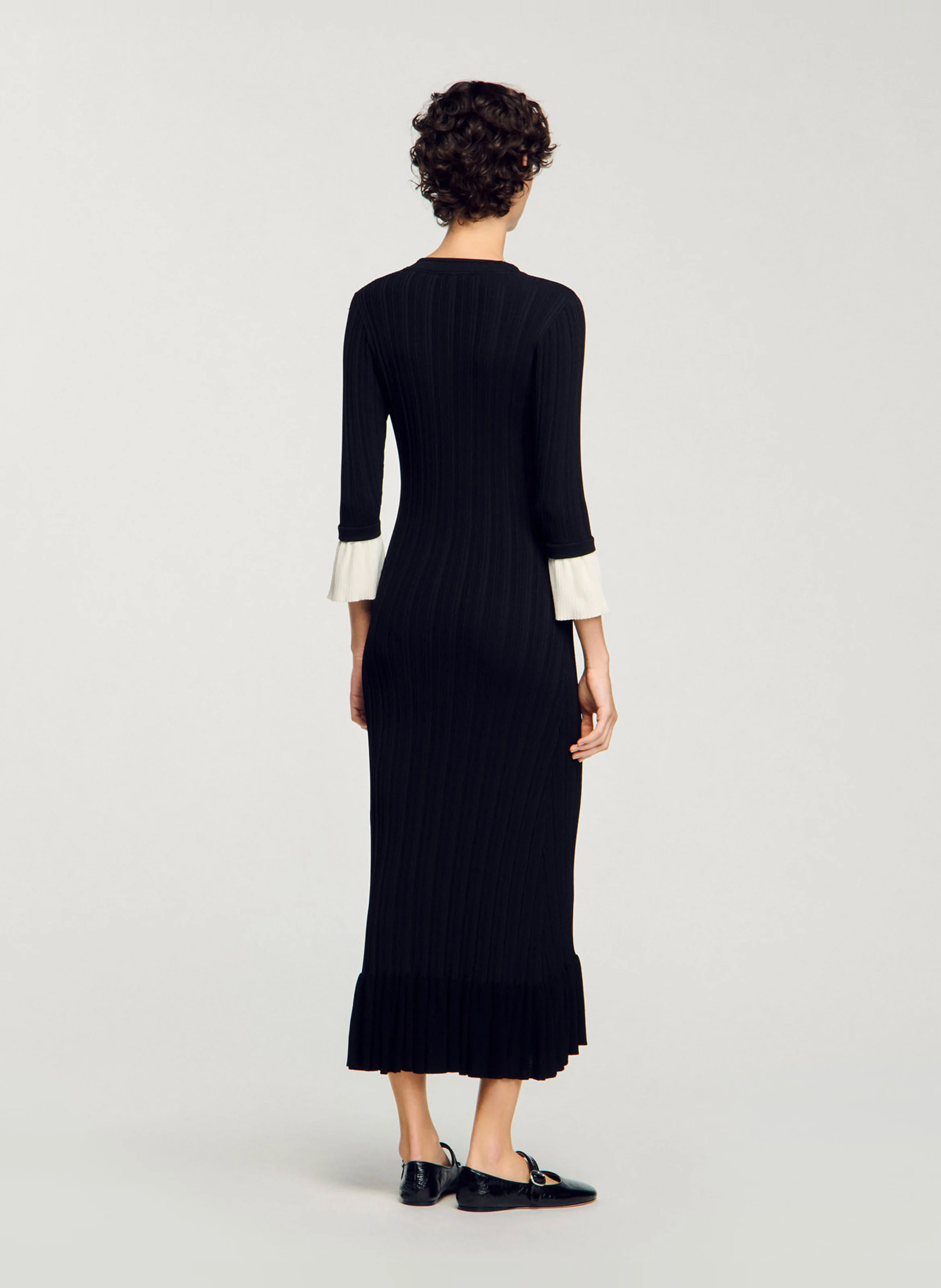 Robe longue moulante col V | Noir