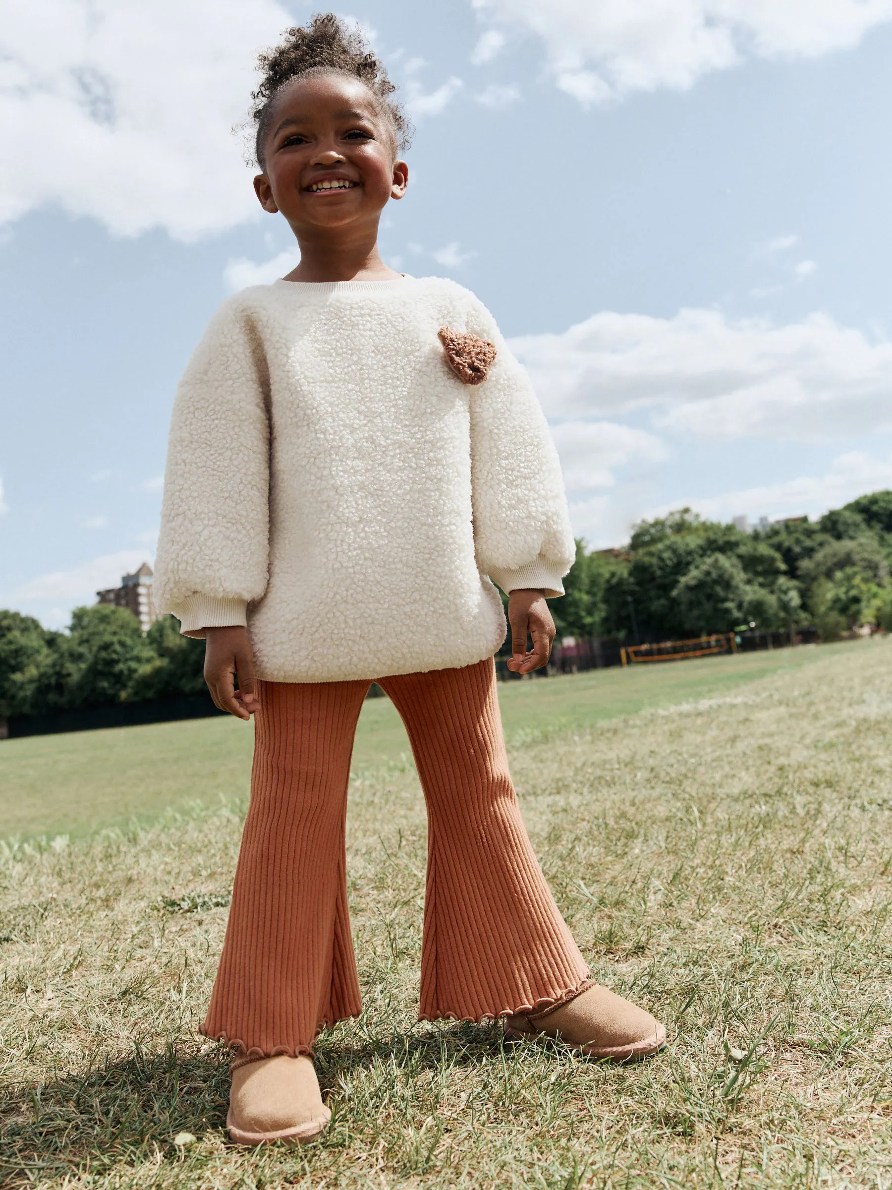 Cream Teddy - Set van sweatshirt van borg en uitlopende legging (3mnd-7jr)