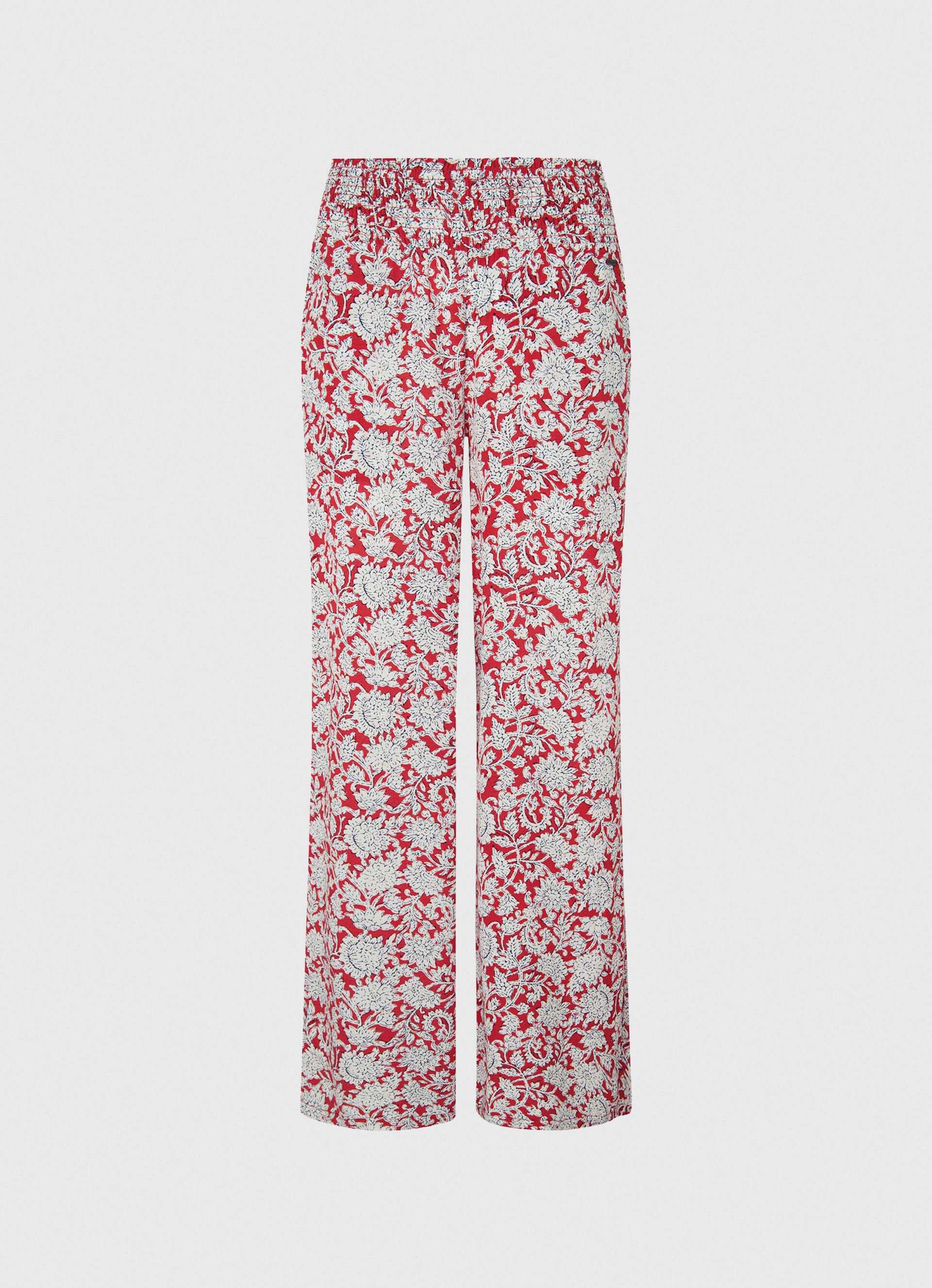 Calça de perna larga com estampa floral - multicolorida