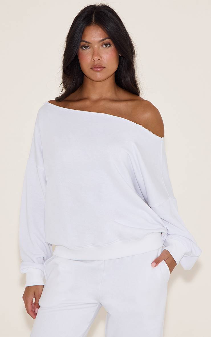 Blanc Sweat-shirt Surdimensionné À Épaule Dénudée