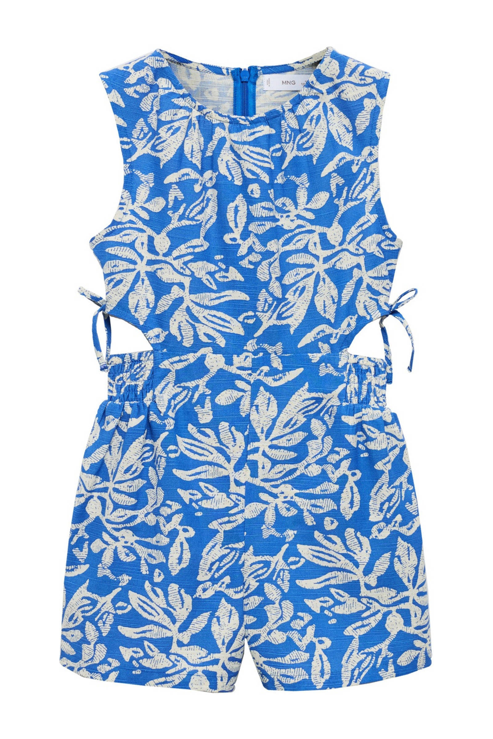 Mango Kids gebloemde playsuit helderblauw/wit