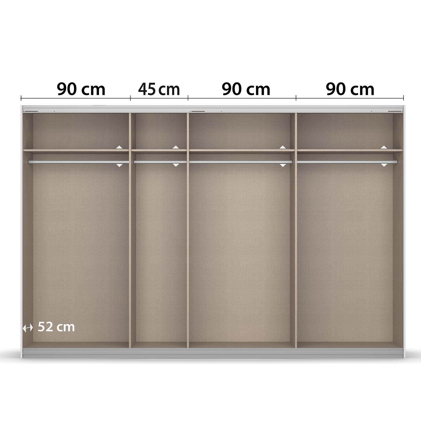 Schwebetürenschrank - Alpinweiß - 4-türig - 315 cm
