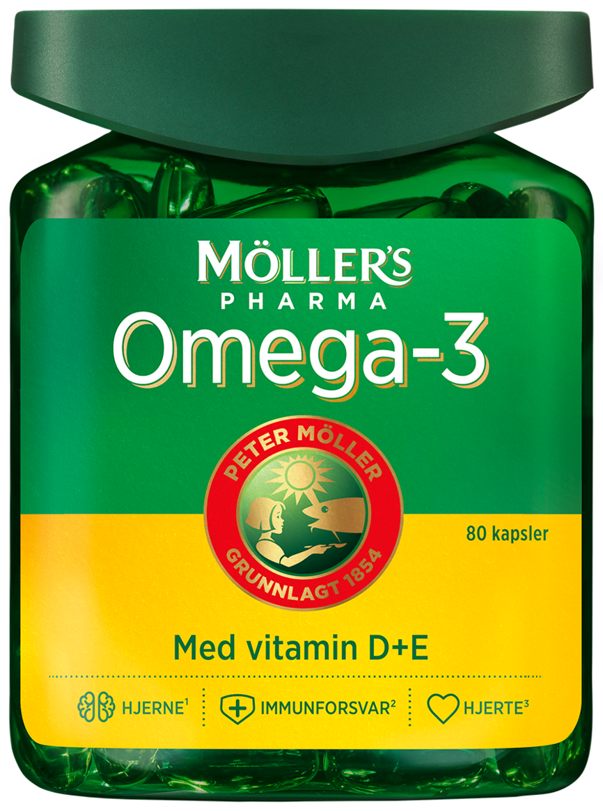 Møllers Omega-3 med vitamin D E 80 kapsler