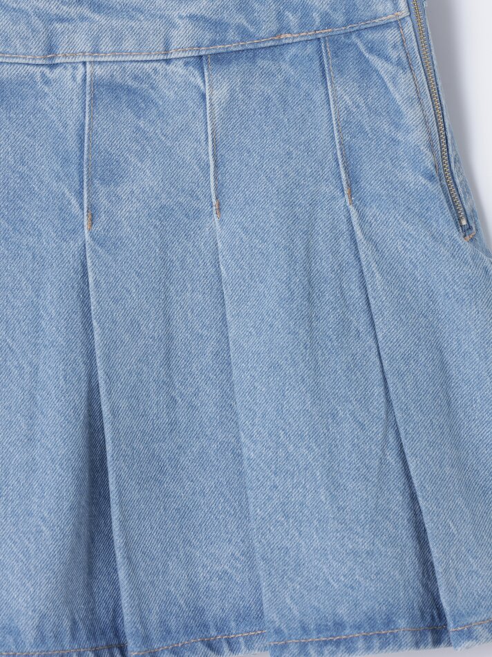 Saia jeans plissada - Índigo