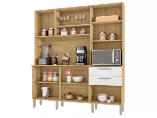 Buffet de Cuisine 6 Portes 2 Tiroirs Chêne et Blanc L 180.2 H 198 P 38.8 cm