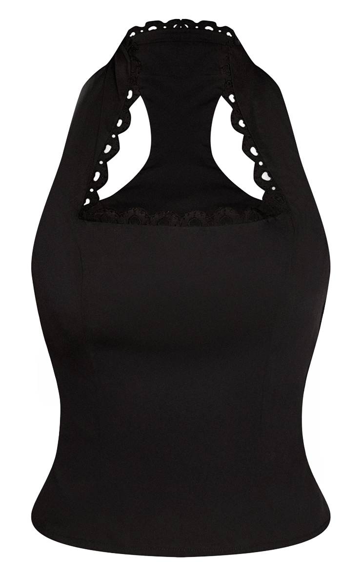 Noir Top Ajusté Sans Manches À Col Broderie Cœur Petite