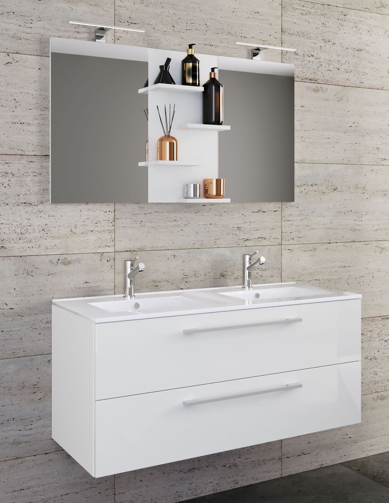 3-teiliges Badmöbel-Set BUDASI - weiß - 112 cm breit