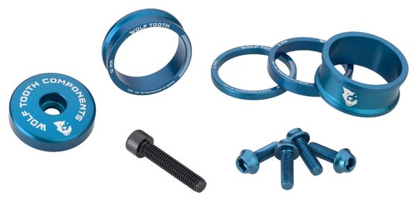 Kit de Personnalisation Wolf Tooth Anodized Color Kit (Entretoises de Direction  Capot de Direction  Vis de Porte-Bidon) Bleu